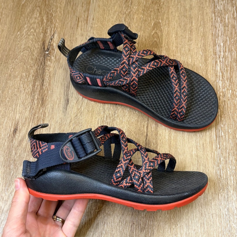 Chaco Kids Z1 Ecotread Sport Sandals Black Orange Geometric Size 12